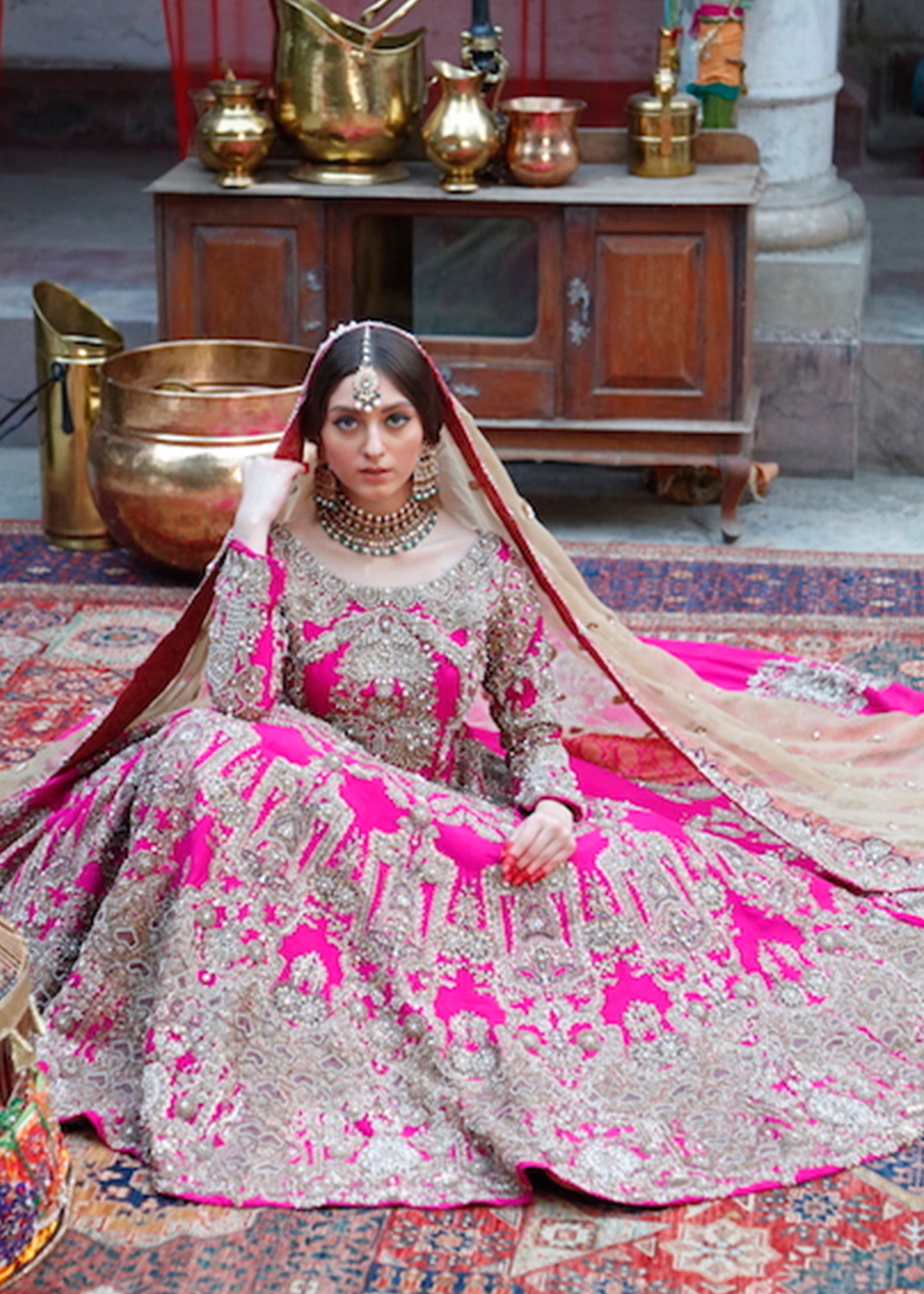 Pakistani Fuchsia Zardozi Raw Silk Pishwas Dress (2-Piece) - Image 2