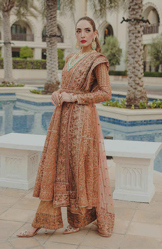 Coral Pink Embroidered Silk Blend Pishwas (3-Piece) - Image 3