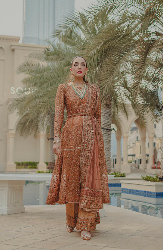 Coral Pink Embroidered Silk Blend Pishwas (3-Piece) - Image 4