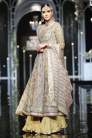 Pakistani Blush and Gold Hand Block Printed Silk Pishwas (3-Piece) - Image 2