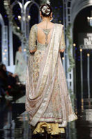 Pakistani Blush and Gold Hand Block Printed Silk Pishwas (3-Piece) - Image 3