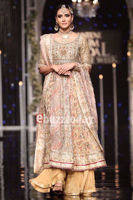 Pakistani Blush and Gold Hand Block Printed Silk Pishwas (3-Piece) - Image 4