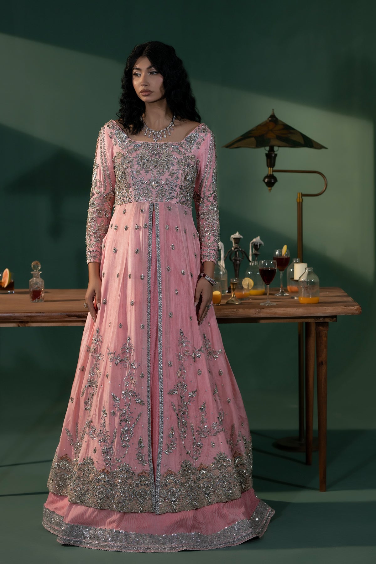 Pakistani Blush Pink Embellished Medium Silk Pishwas (3-Piece) - Image 1