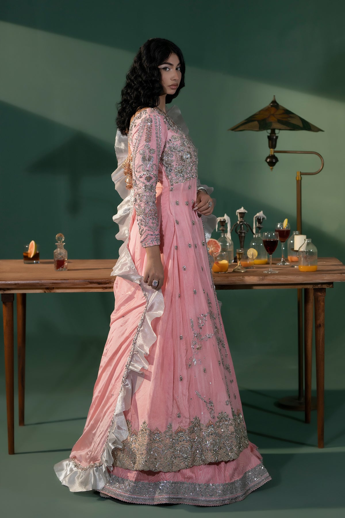 Pakistani Blush Pink Embellished Medium Silk Pishwas (3-Piece) - Image 3