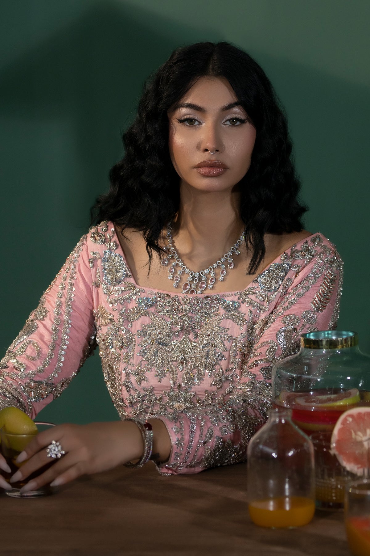 Pakistani Blush Pink Embellished Medium Silk Pishwas (3-Piece) - Image 5