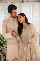 Baby Pink & Peach Embroidered Silk Net Pishwas (3-Piece) - Image 5