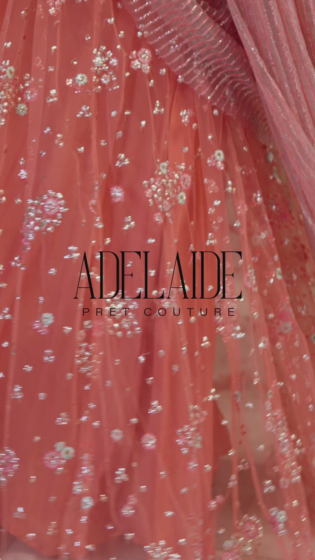 Coral Sequinned Silk Net Pishwas Dress (2-Piece) - Image 7