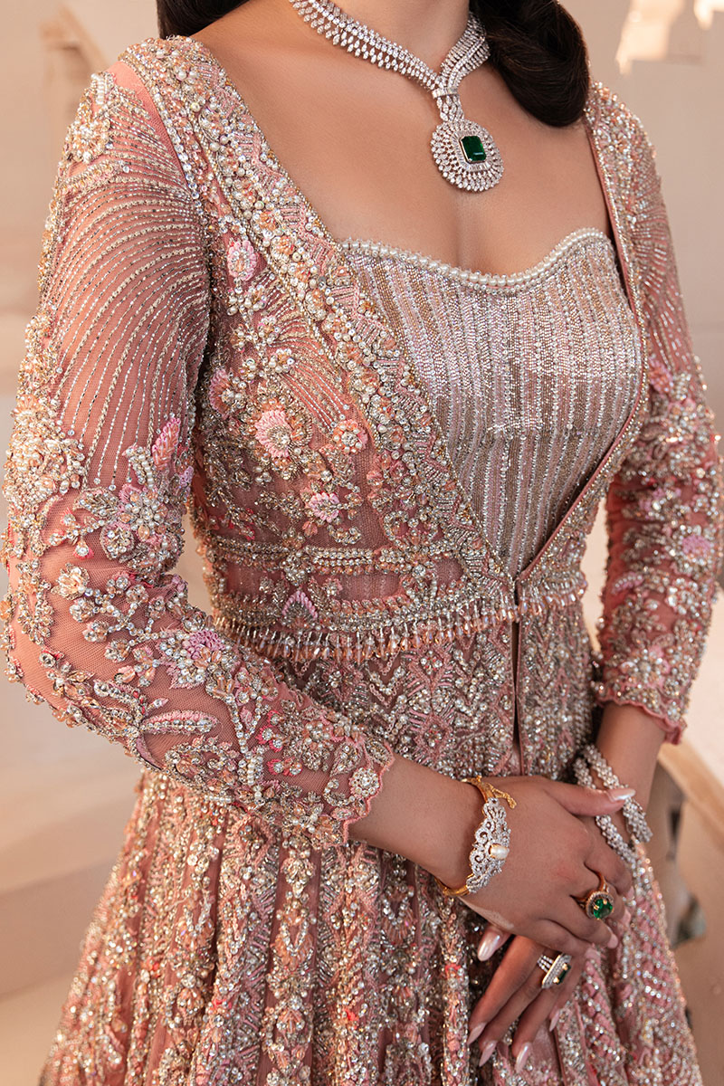 Pakistani Blush Pink Embellished Net Silk Pishwas (3-Piece) - Image 9