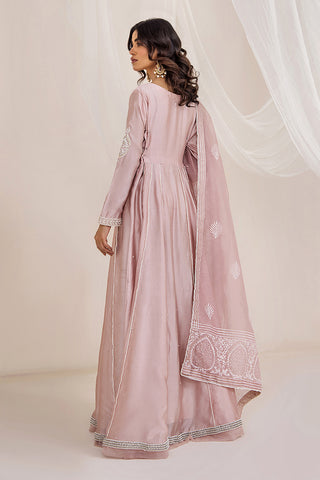 Pakistani Dusty Pink Embroidered Silk Tissue Pishwas (3-Piece) - Image 5