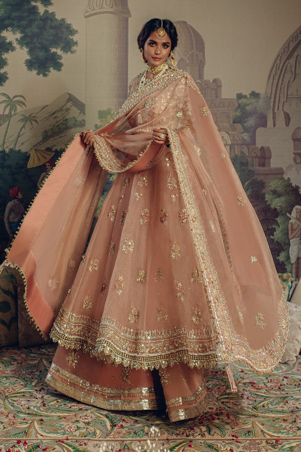 Pakistani Soft Coral Zardozi Silk Pishwas Dress (3-Piece) - Image 2