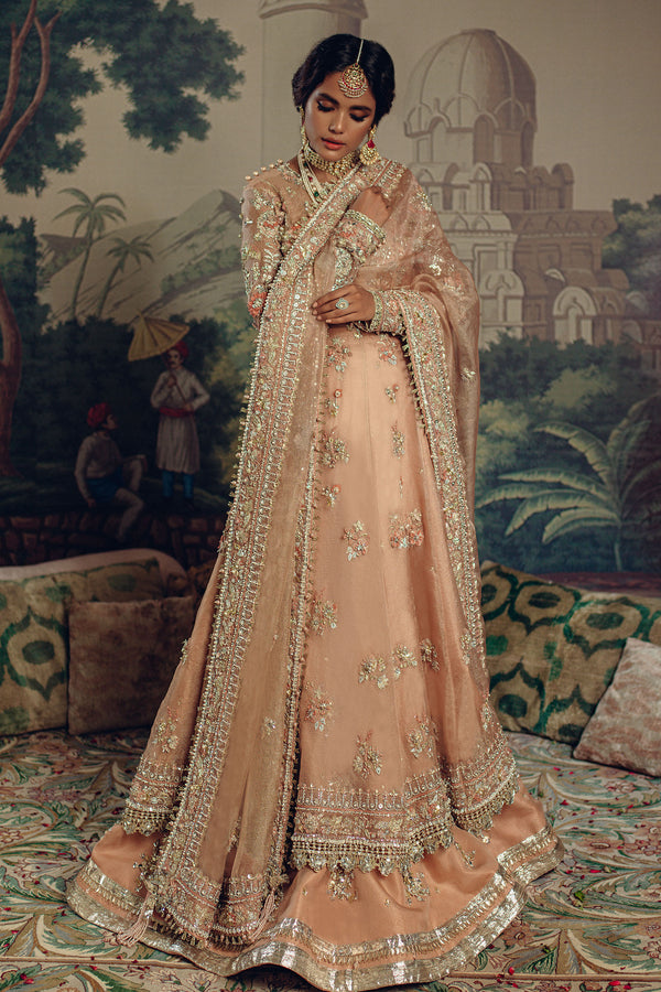 Pakistani Soft Coral Zardozi Silk Pishwas Dress (3-Piece) - Image 3