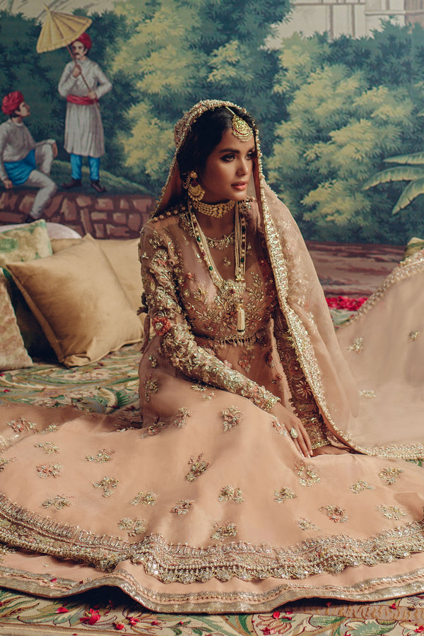 Pakistani Soft Coral Zardozi Silk Pishwas Dress (3-Piece) - Image 4