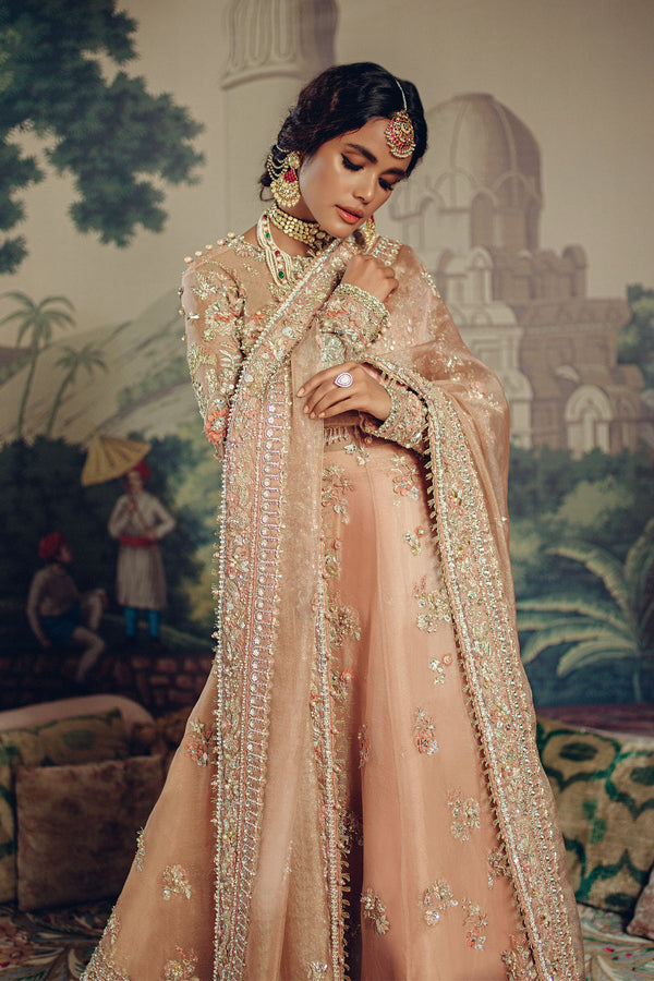 Pakistani Soft Coral Zardozi Silk Pishwas Dress (3-Piece) - Image 5