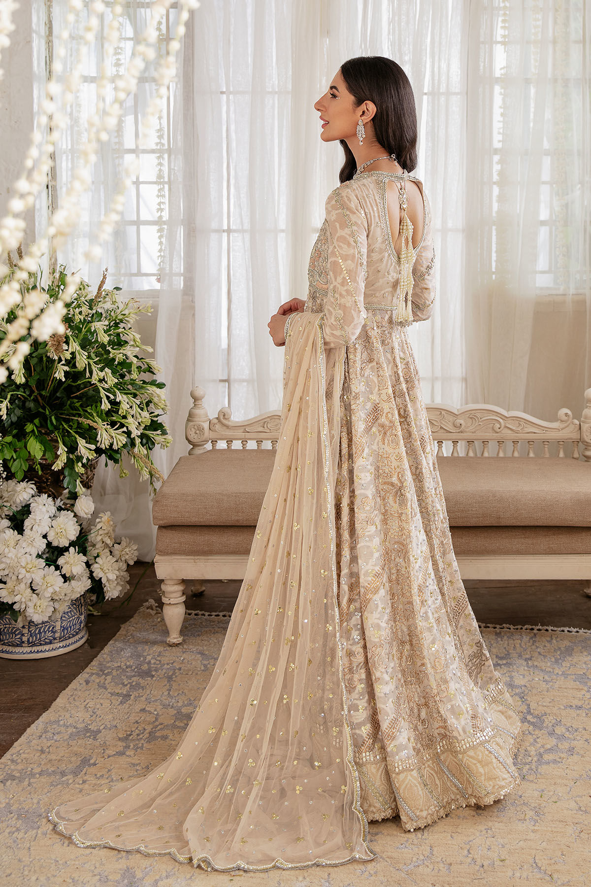 Pakistani Baby Pink & Peach Zardozi Silk Pishwas (3-Piece) - Image 2