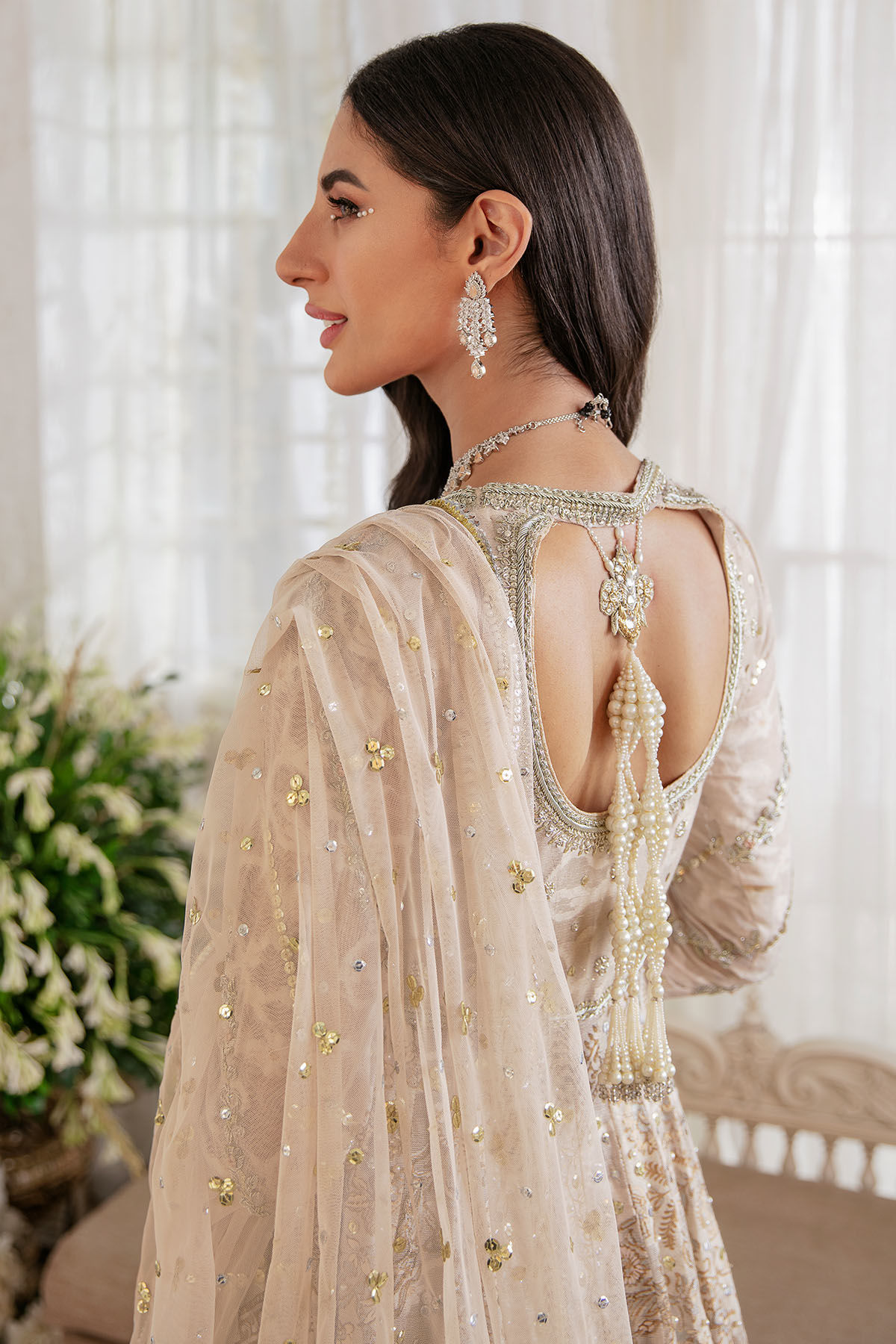 Pakistani Baby Pink & Peach Zardozi Silk Pishwas (3-Piece) - Image 3