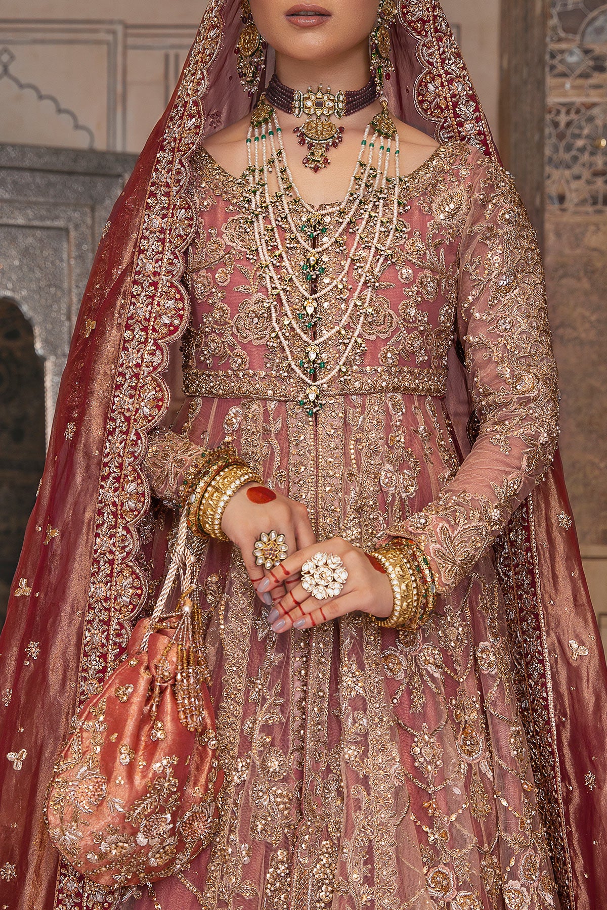 Pakistani Dusky Pink Embroidered Soft Net Pishwas (3-Piece) - Image 3