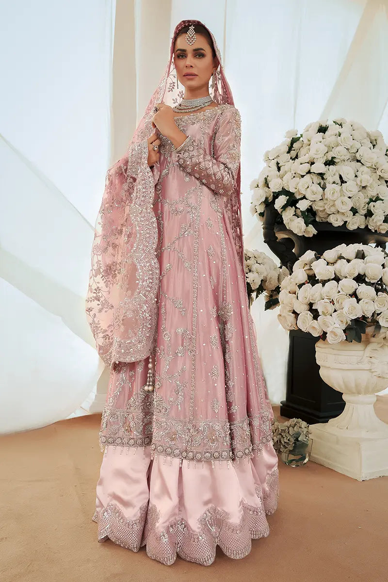 Rose Pink Embellished Tissue Pishwas Dress (3-Piece) - Image 10