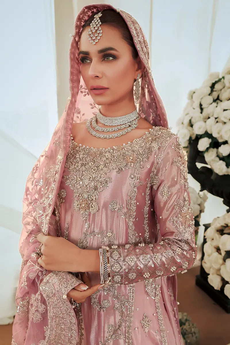 Rose Pink Embellished Tissue Pishwas Dress (3-Piece) - Image 2