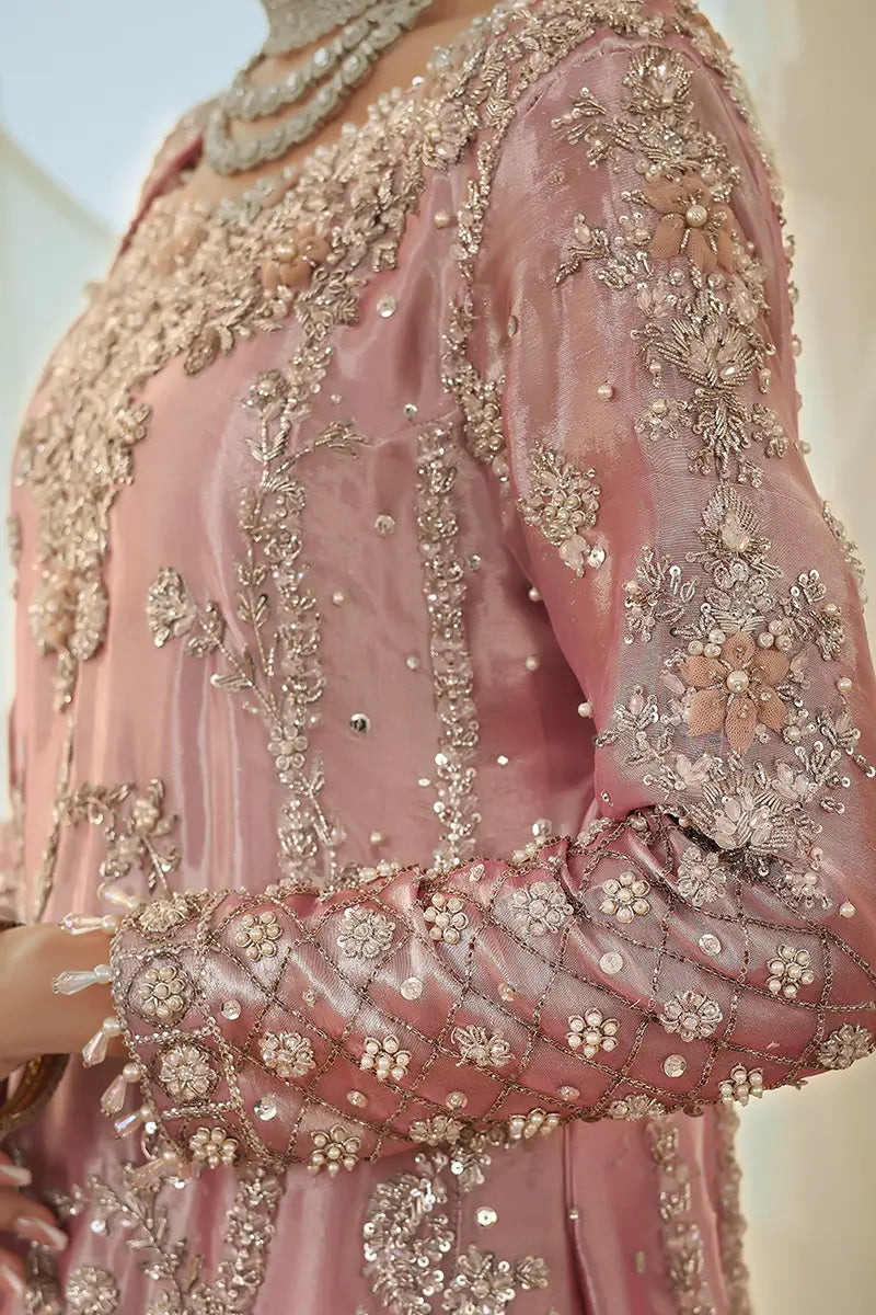 Rose Pink Embellished Tissue Pishwas Dress (3-Piece) - Image 4