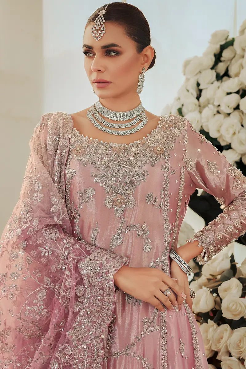 Rose Pink Embellished Tissue Pishwas Dress (3-Piece) - Image 5