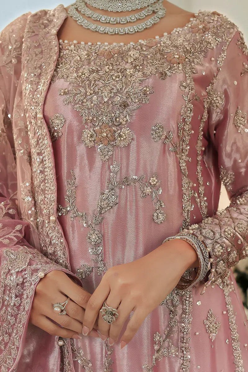 Rose Pink Embellished Tissue Pishwas Dress (3-Piece) - Image 6