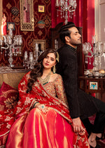 Pakistani Coral Red Embellished Tissue Net Pishwas (2-Piece) - Image 4