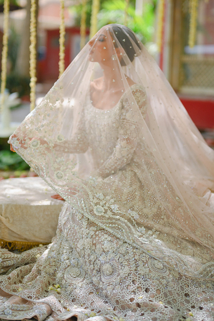 Pakistani Pale Pink Embroidered Tulle Pishwas Dress (3-Piece) - Image 6