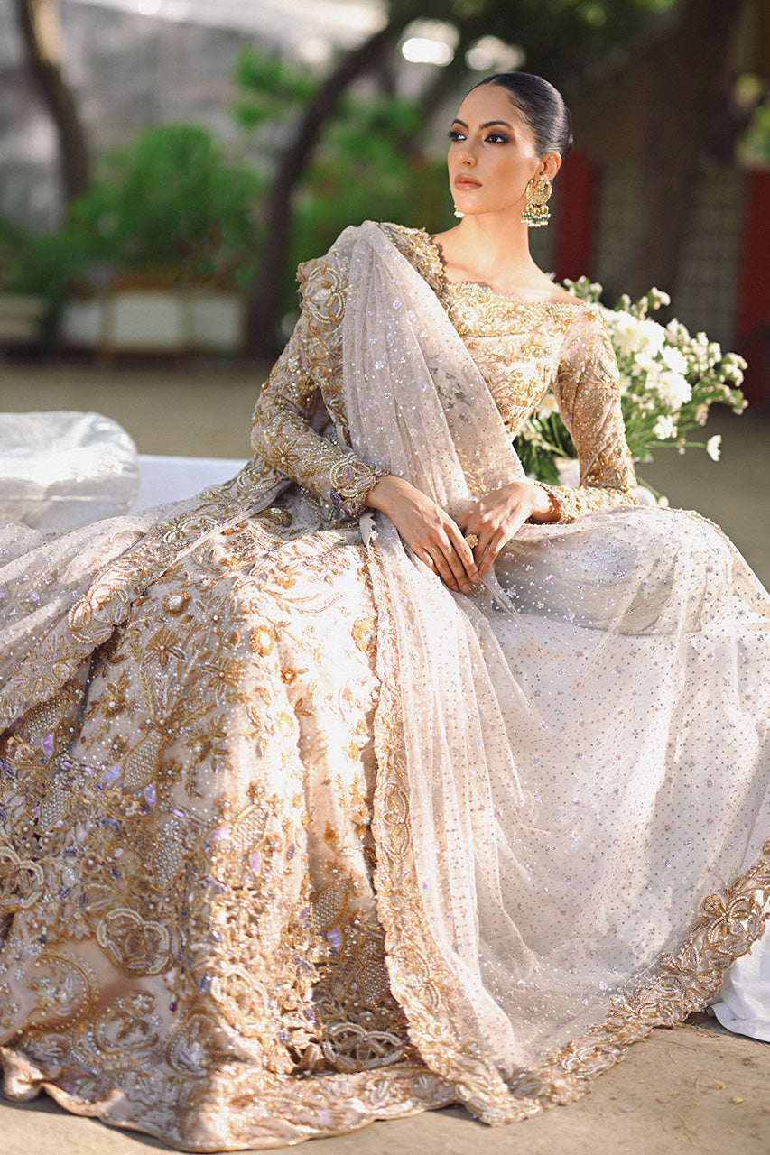 Pale Pink Zardozi Tulle Pishwas Dress (3-Piece) - Image 5