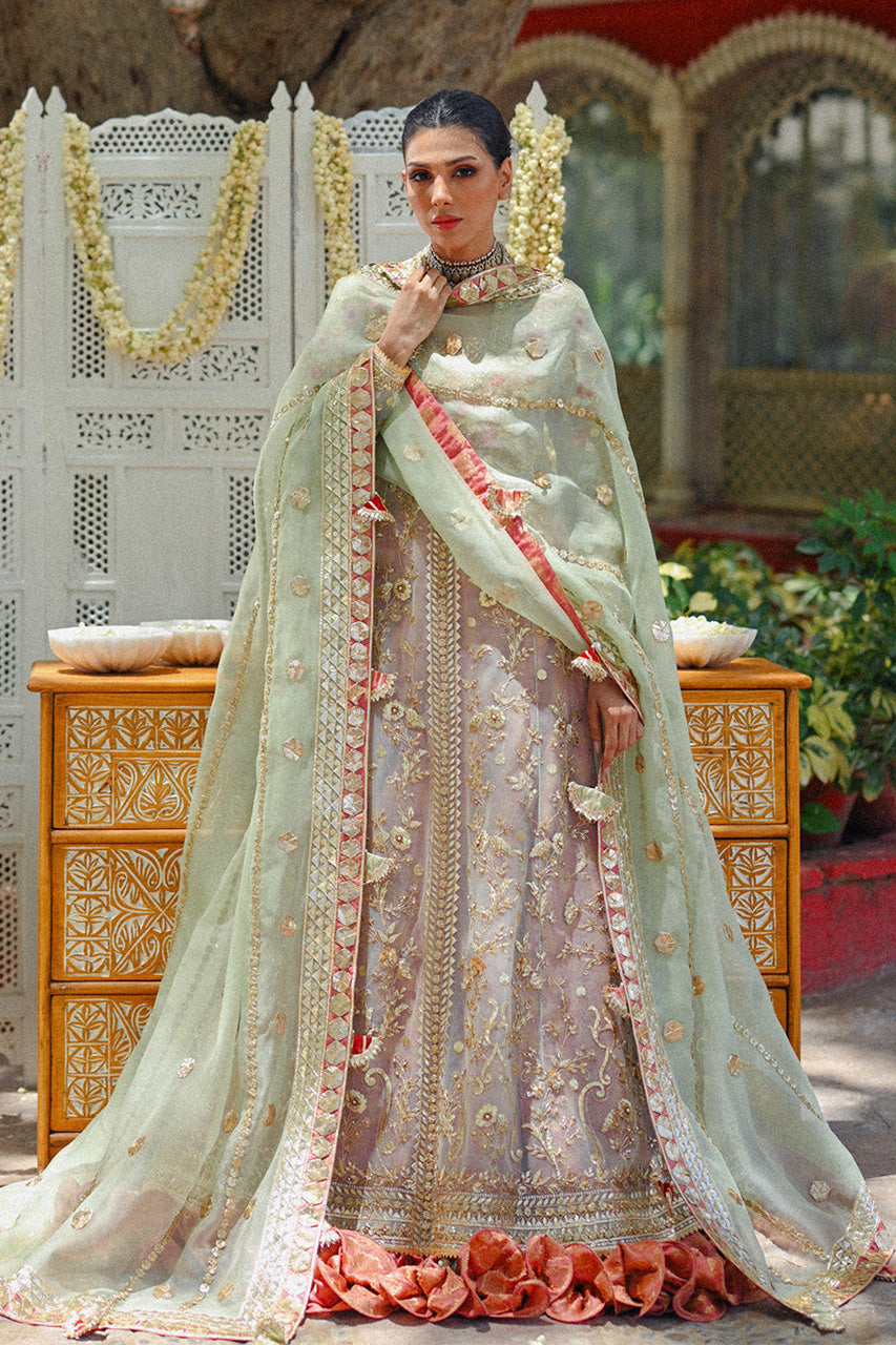 Pakistani Salmon Pink Zardozi Tulle Pishwas Dress (3-Piece) - Image 7