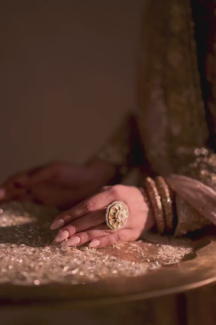 Fawn Pink Zari Net Pishwas Dress (3-Piece) - Image 5