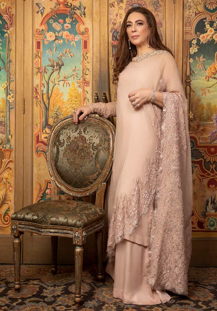 Blush Pink Embellished Chiffon Poncho with Raw Silk Palazzo (2-Piece) - Image 1