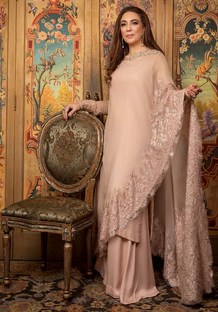 Blush Pink Embellished Chiffon Poncho with Raw Silk Palazzo (2-Piece) - Image 2