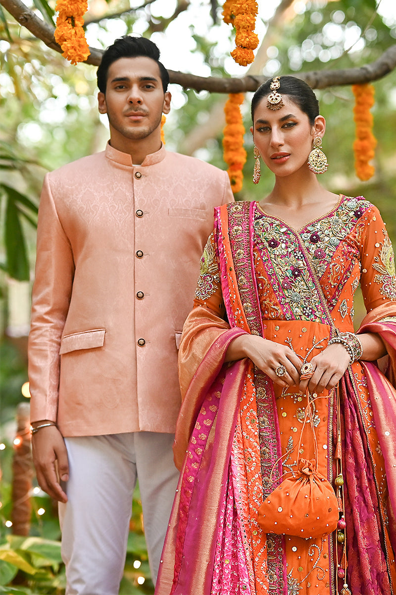 Pastel Pink Jamawar Prince Coat (2-Piece) - Image 5