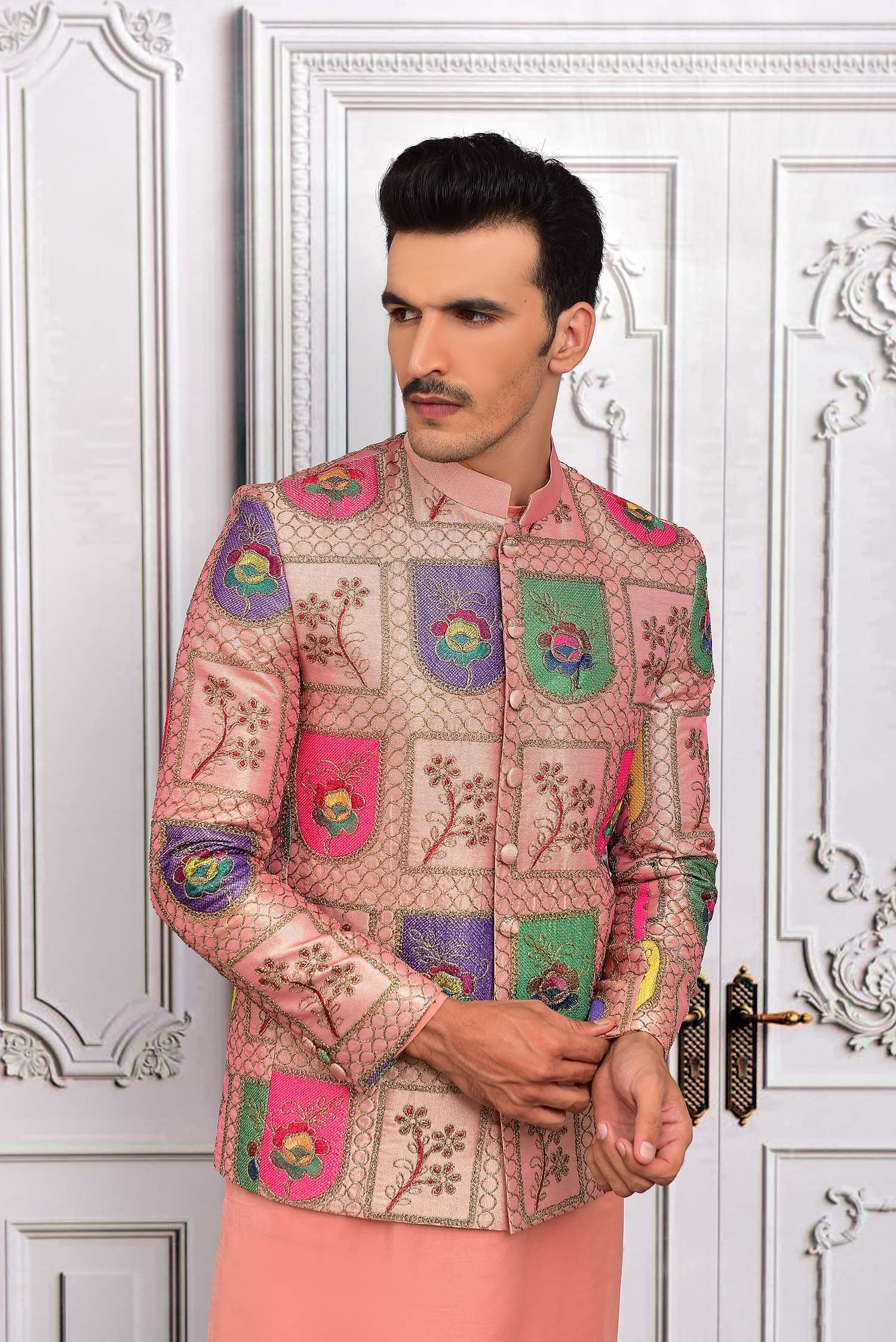 Blush Pink Embroidered Masoori Prince Coat (3-Piece) - Image 2