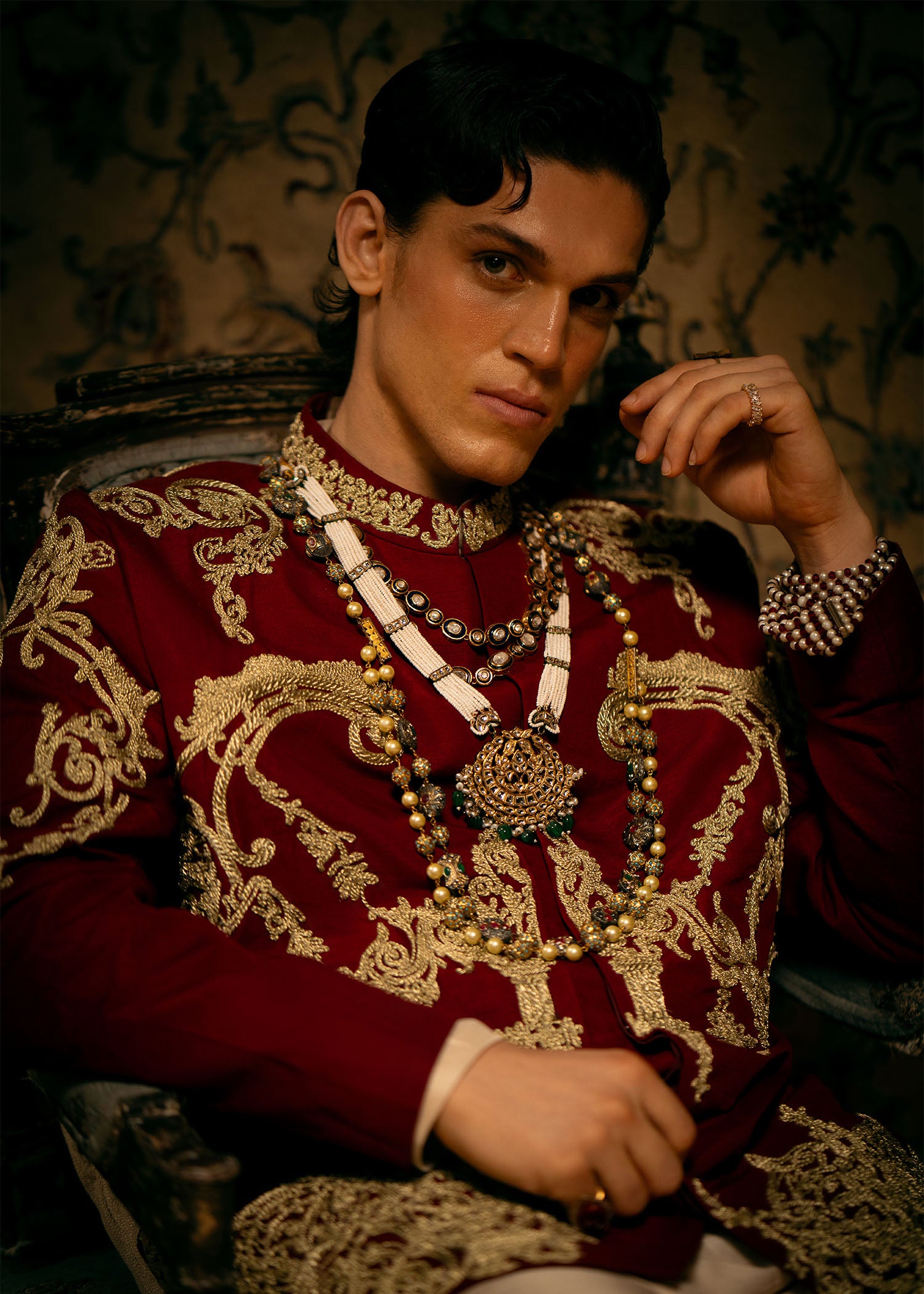 Deep Pink Embroidered Raw Silk Prince Coat (3-Piece) - Image 5