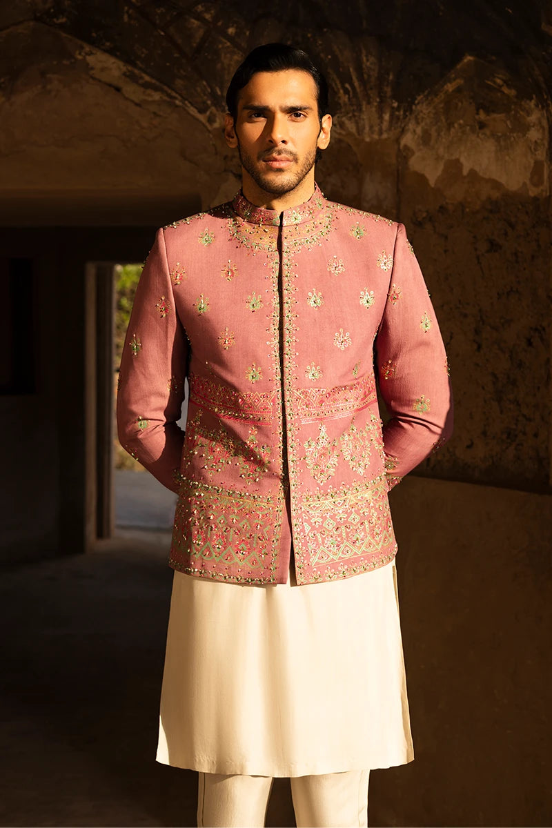 Strawberry Pink Embroidered Serona Prince Coat (3-Piece) - Image 2