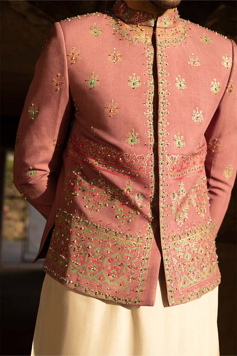 Strawberry Pink Embroidered Serona Prince Coat (3-Piece) - Image 4