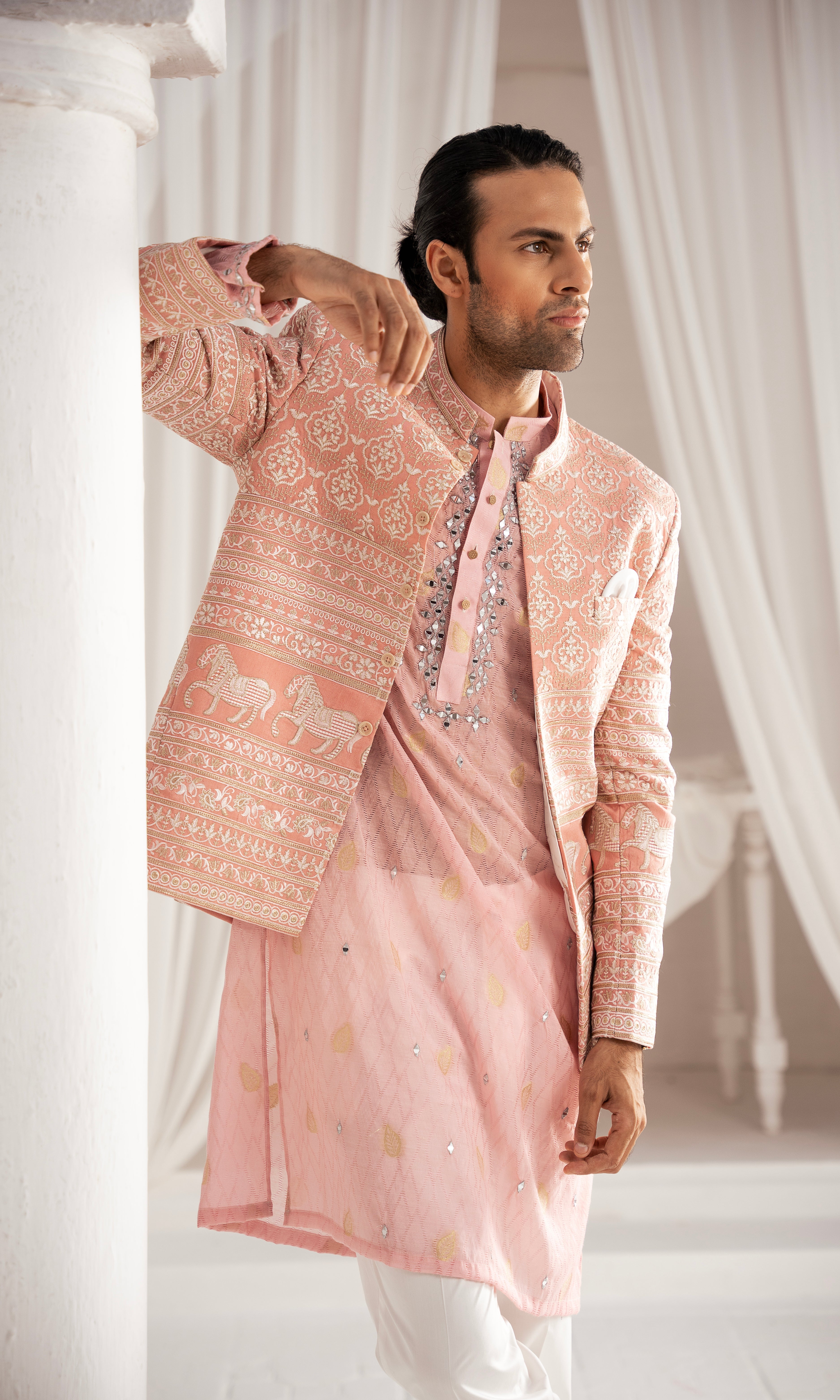 Blush Pink Embroidered Prince Coat 3-Piece - Image 2