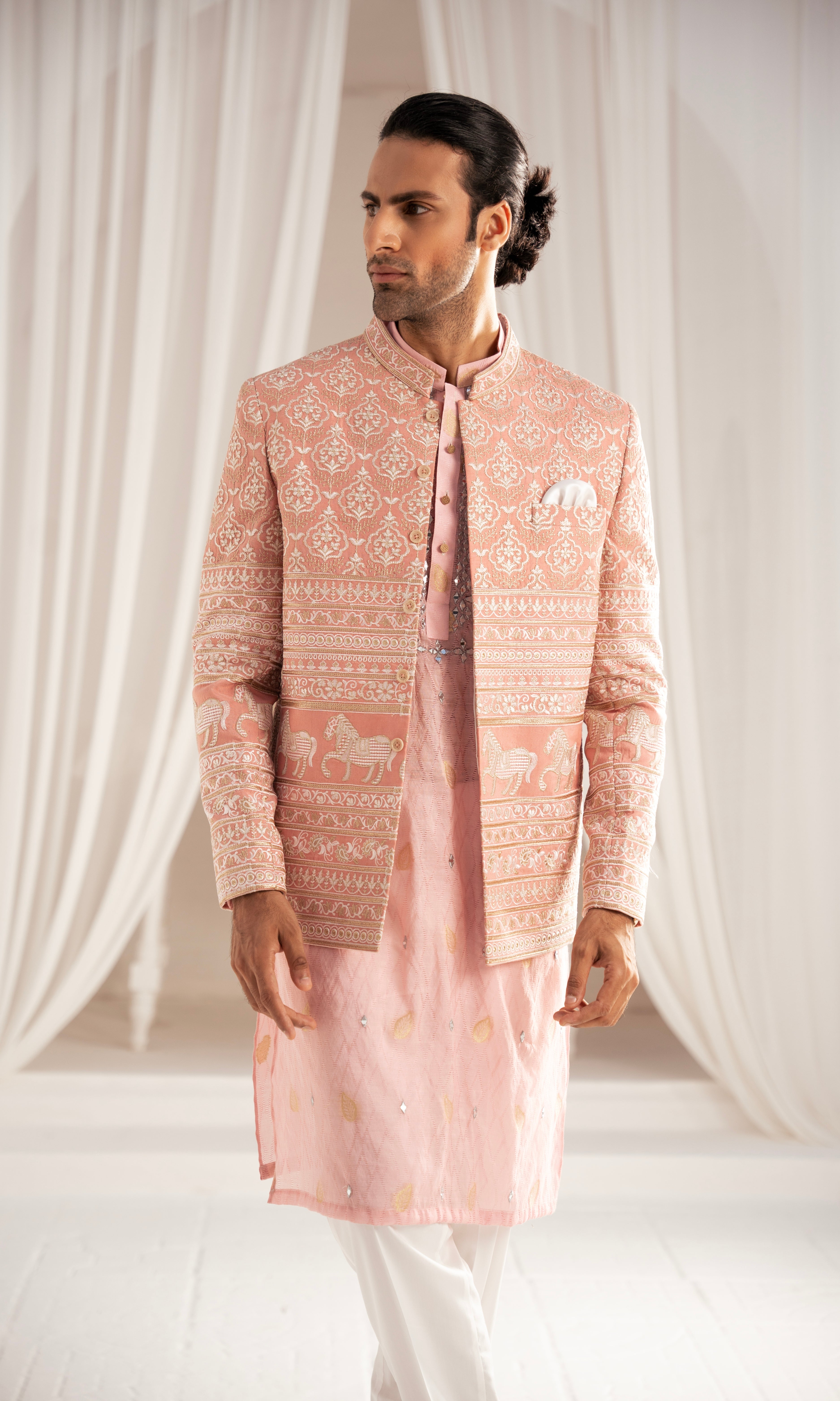 Blush Pink Embroidered Prince Coat 3-Piece - Image 4