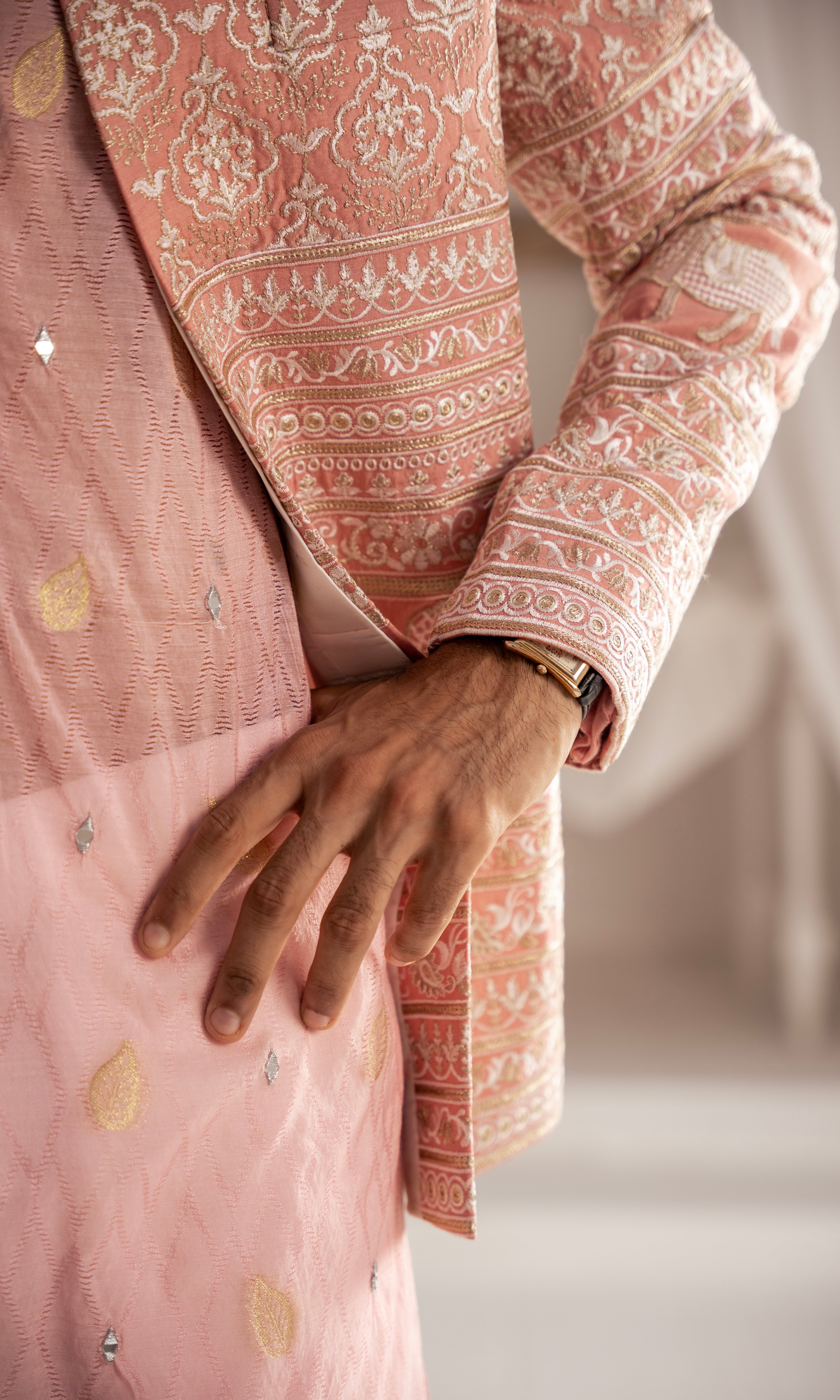 Blush Pink Embroidered Prince Coat 3-Piece - Image 5