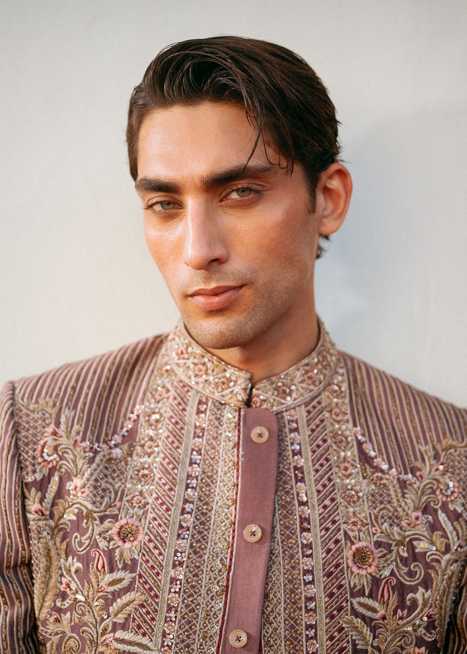 Tea Pink Hand-Embellished Silk-Blend Prince Coat (3-Piece) - Image 3