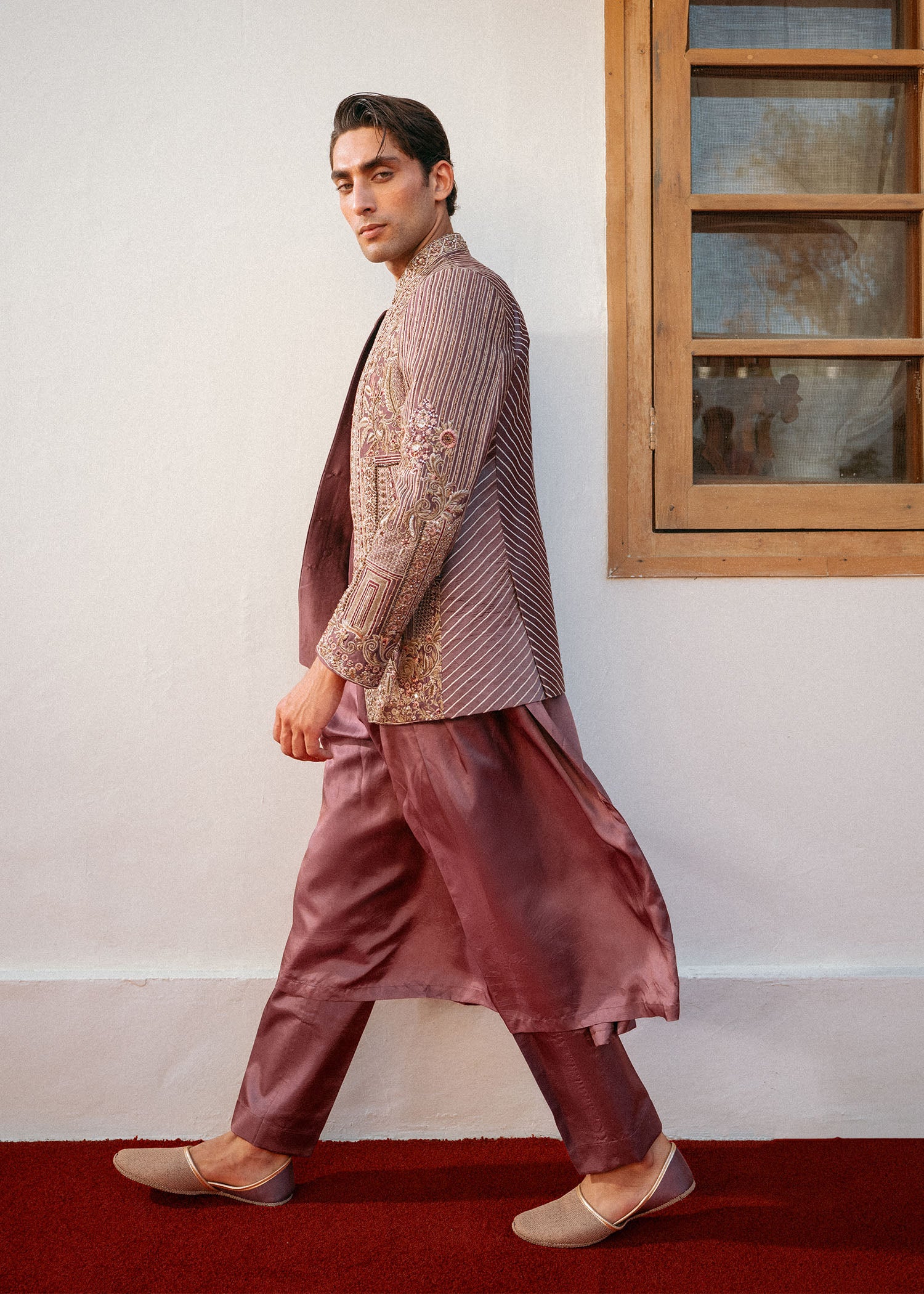 Tea Pink Hand-Embellished Silk-Blend Prince Coat (3-Piece) - Image 4