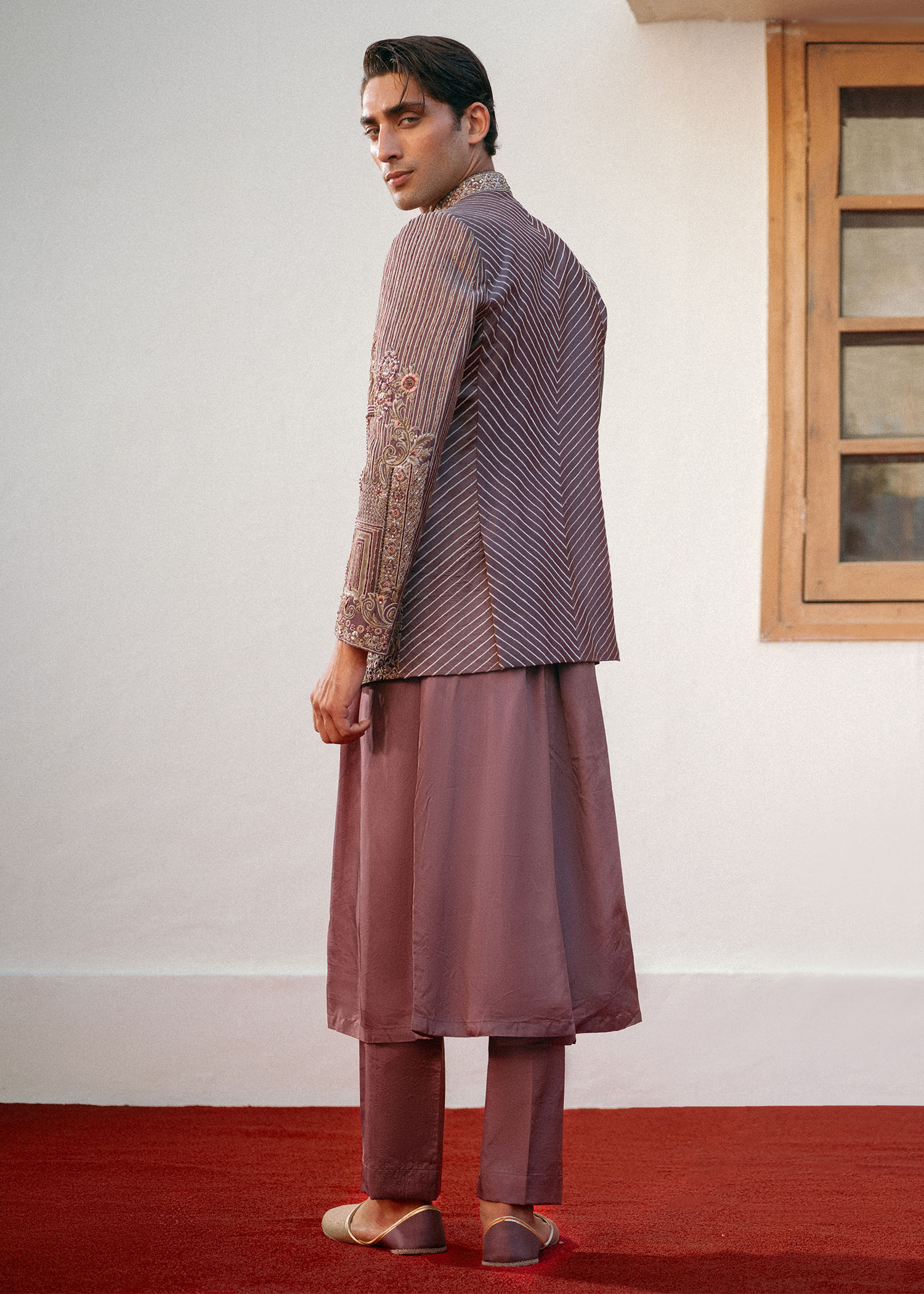 Tea Pink Hand-Embellished Silk-Blend Prince Coat (3-Piece) - Image 5