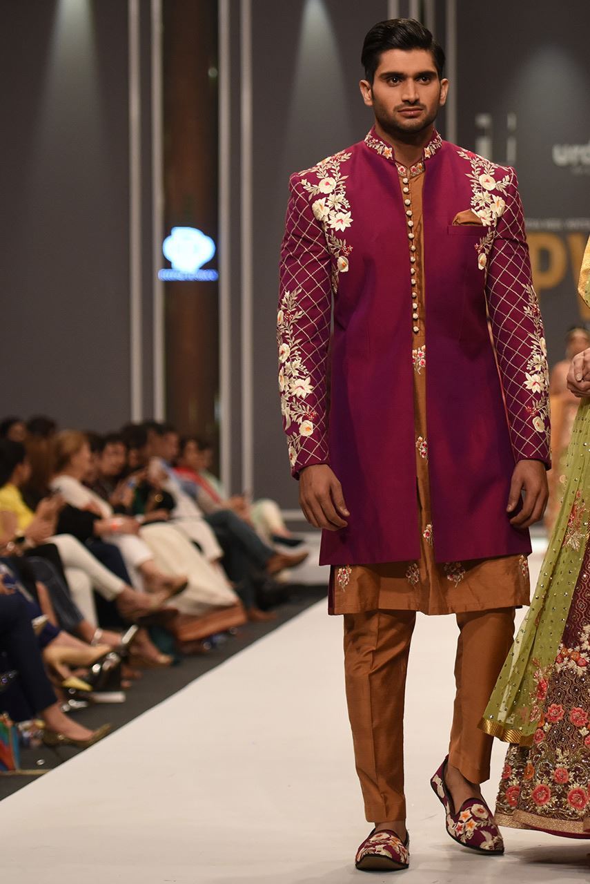 Magenta Baroque Embroidered Silk-Blend Prince Coat (3-Piece) - Image 1