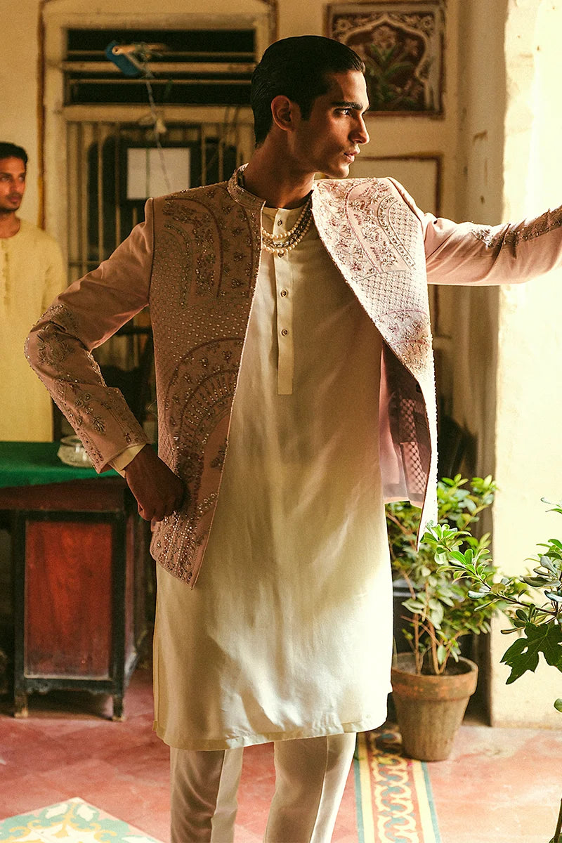 Powder Pink Embroidered Silk-Blend Prince Coat (3-Piece) - Image 4