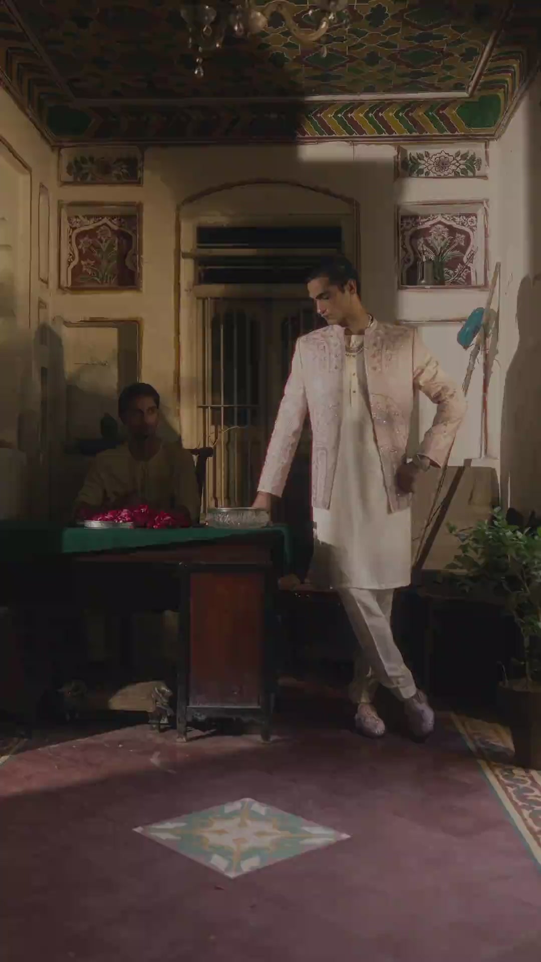 Powder Pink Embroidered Silk-Blend Prince Coat (3-Piece) - Image 5