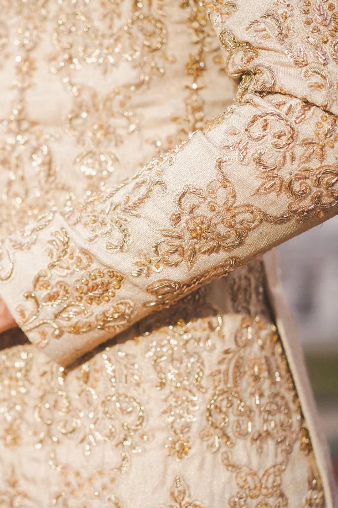 Light Peach Embroidered Silk Prince Coat (3-Piece) - Image 3