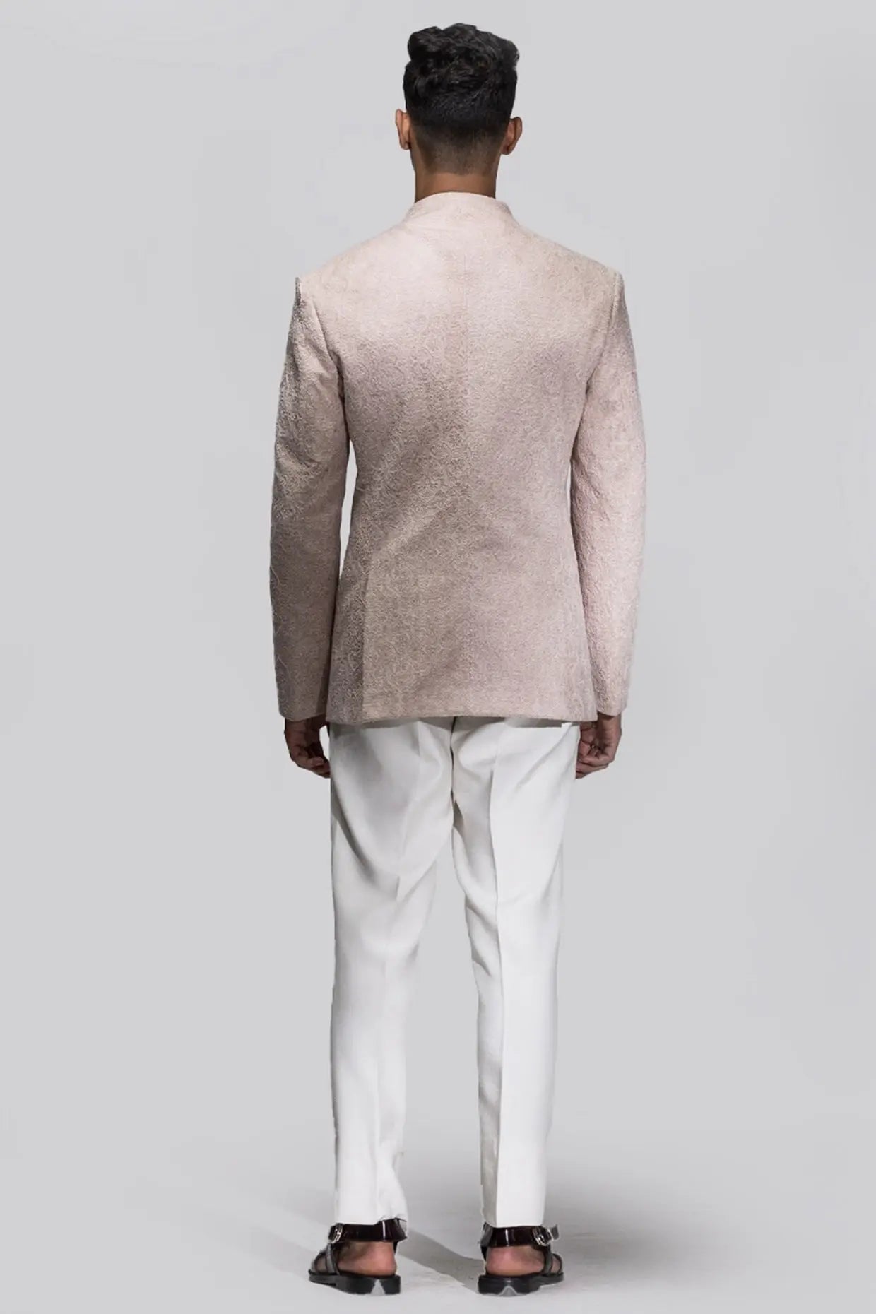 Baby Pink Resham & Moti Velvet Prince Coat (2-Piece) - Image 3