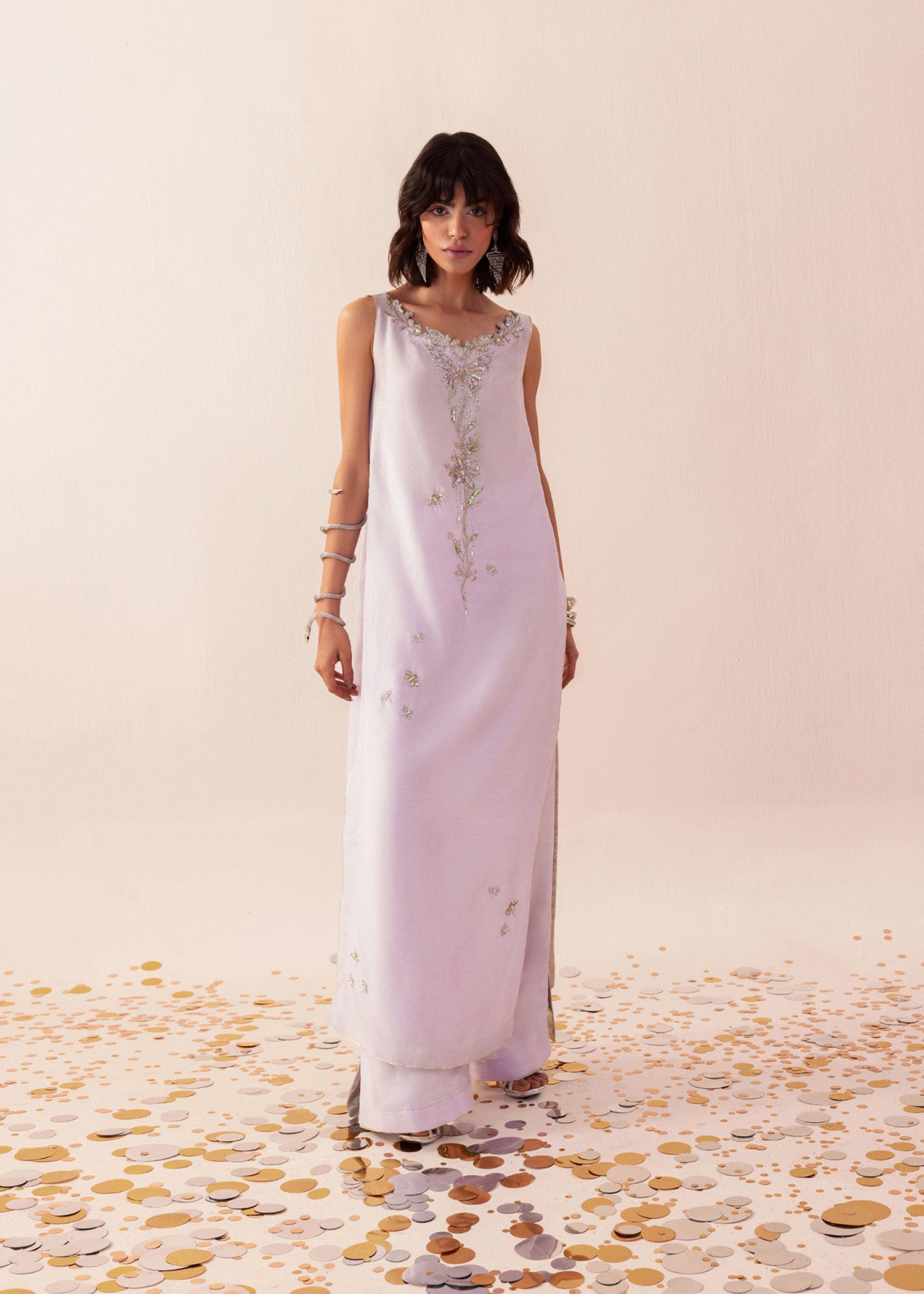 Mauve Embroidered Bamber Raw Silk Salwar Kameez (2-Piece) - Image 4