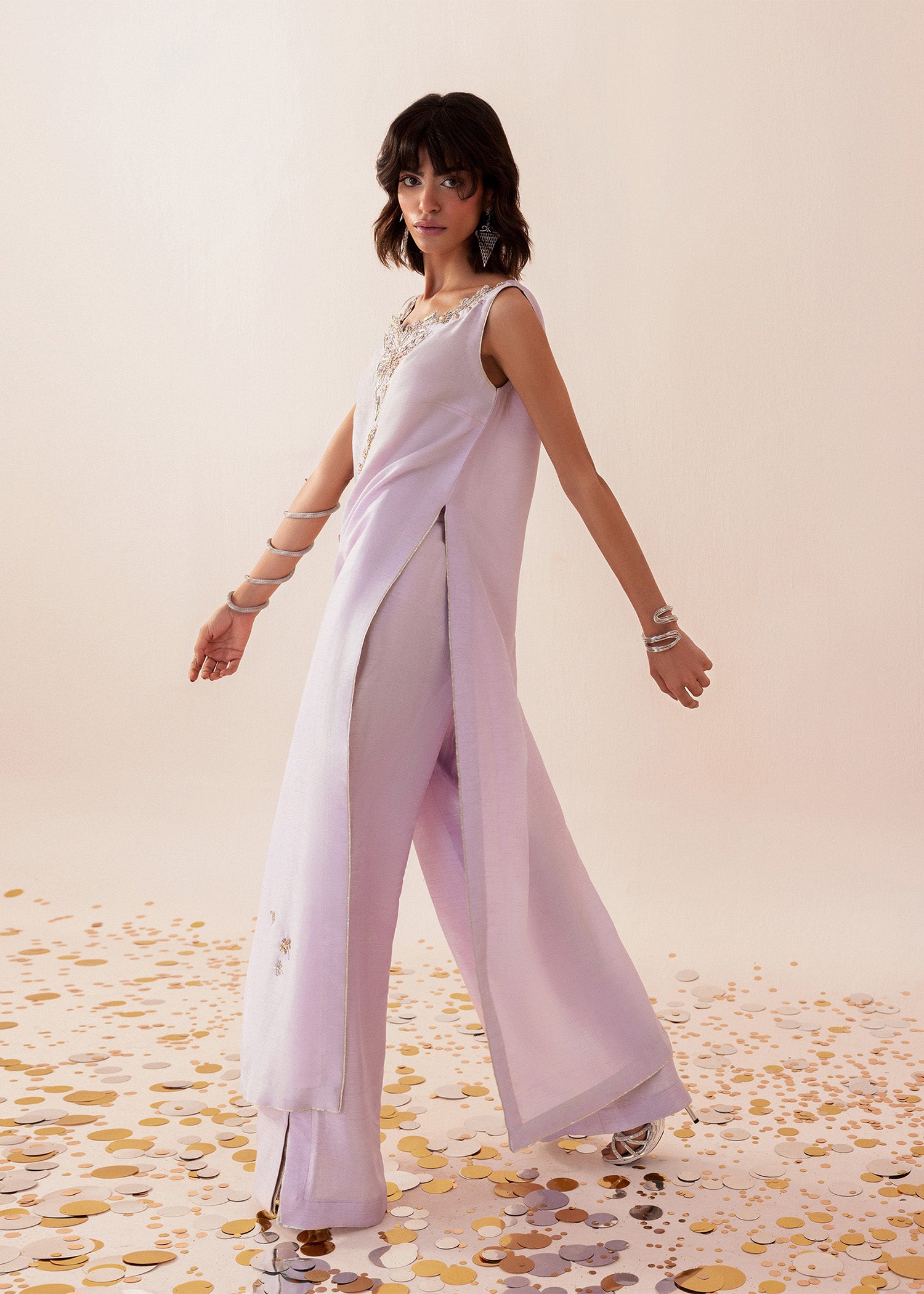 Mauve Embroidered Bamber Raw Silk Salwar Kameez (2-Piece) - Image 6